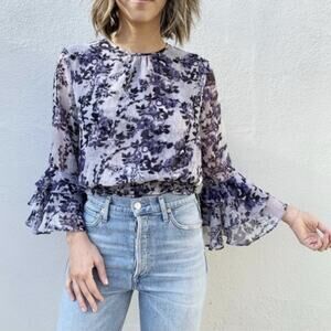Misa Los Angeles Annabelle Purple Floral Smocked Waist Blouse